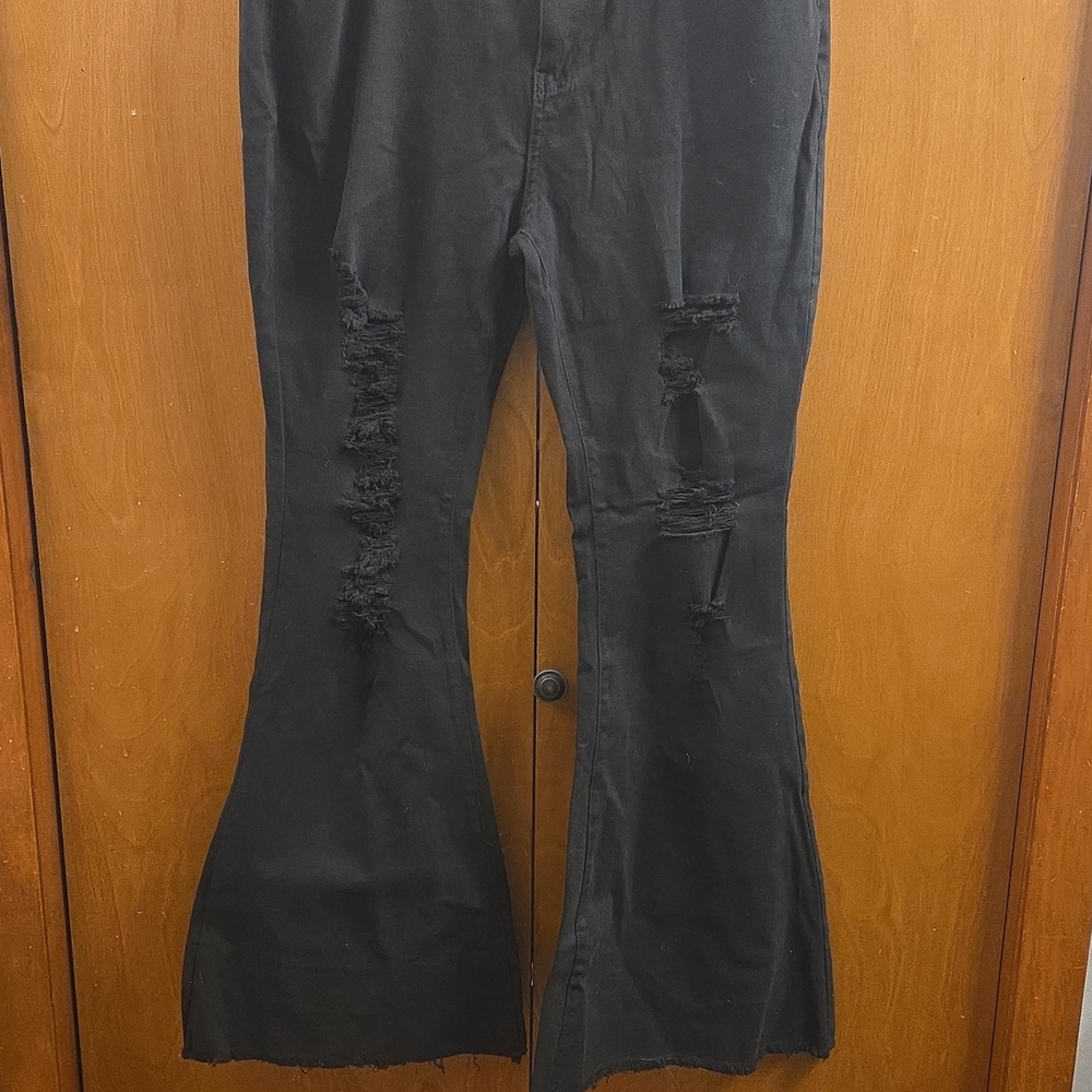 Black Distressed Flare Jeans